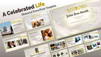 Professional widescreen presentation deck featuring custom slide layouts from the A Life Celebrated: Elegant Memorial Slideshow Template, structured for seasonal marketing campaigns, corporate event presentations, and holiday promotions.