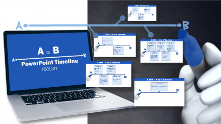 A collage of presentation slides from A To B Timeline Toolkit PowerPoint Template