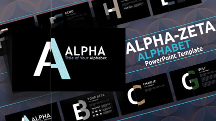 A collage of presentation slides from Alpha Zeta Alphabet PowerPoint Template