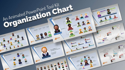 A collage of presentation slides from An Organizational PowerPoint Hierarchy Template with Avatars