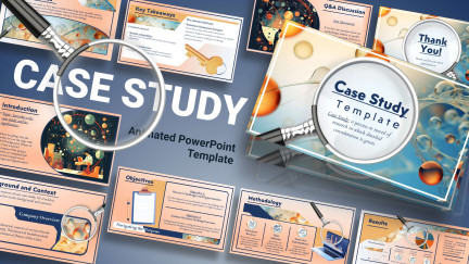 A collage of presentation slides from Animated Case Study Themed PowerPoint