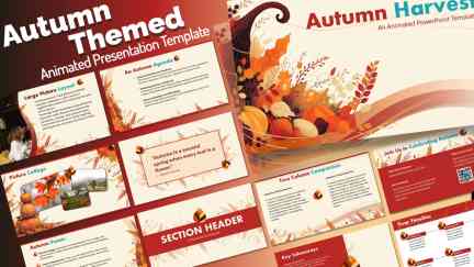 A collage of presentation slides from Autumn Harvest PowerPoint Themed Slides