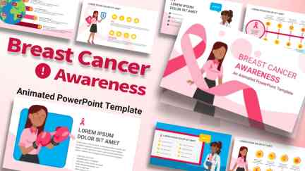 A collage of presentation slides from Breast Cancer Awareness PowerPoint Theme