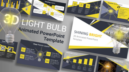 A collage of presentation slides from Bright Light Bulb 3D PowerPoint Theme