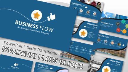 A collage of presentation slides from Business Flow PowerPoint Slides with Animated Transitions