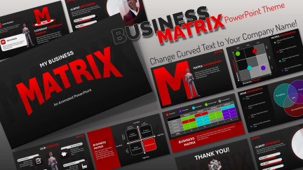 A collage of presentation slides from Business Matrix PowerPoint - Netflix Style Theme