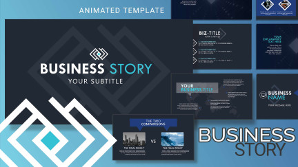 A collage of presentation slides from Business Story PowerPoint Template