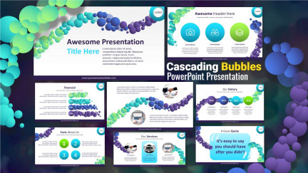 A collage of presentation slides from Cascading Bubbles Powerpoint Slides PowerPoint Template