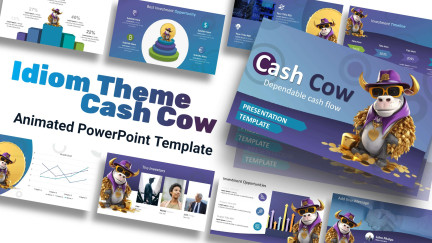 A collage of presentation slides from Cash Cow PowerPoint Theme
