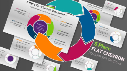A collage of presentation slides from Chevron Five Piece Interactive PowerPoint Diagram