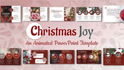 A collage of presentation slides from Christmas Joy PowerPoint Theme Template