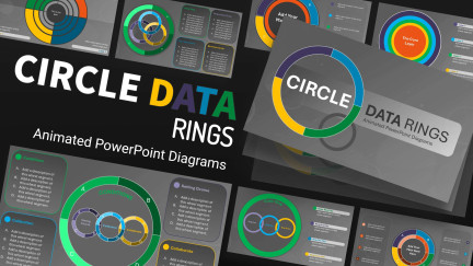A collage of presentation slides from Circle Data Rings PowerPoint Diagrams