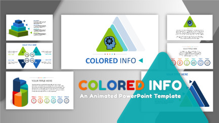 A collage of presentation slides from Colored Info PowerPoint Infographics
