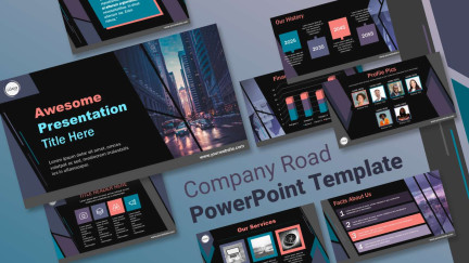 A collage of presentation slides from Company Road Template for PowerPoint