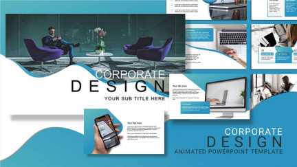 A collage of presentation slides from Corporate Design PowerPoint Template