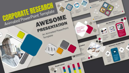 A collage of presentation slides from Corporate Research Diamond PowerPoint Theme