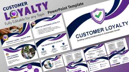 A collage of presentation slides from Customer Loyalty Presentation Template for Business Growth