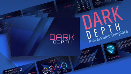 A collage of presentation slides from Dark Depth PowerPoint Template