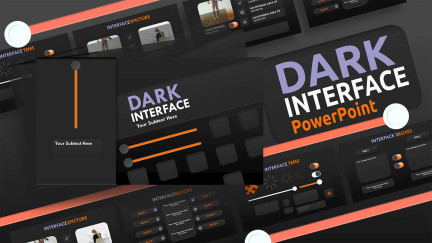 A collage of presentation slides from Dark Interface PowerPoint Theme