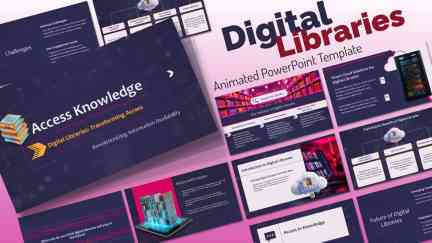 A collage of presentation slides from Digital Library PowerPoint Template