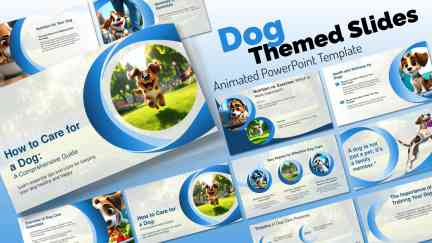 A collage of presentation slides from Dog Care PowerPoint Theme