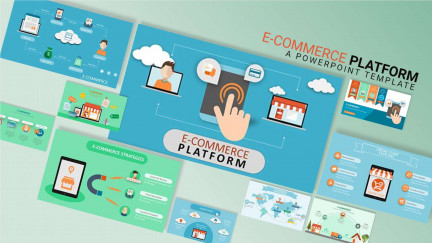 A collage of presentation slides from E-commerce Platforms PowerPoint Template