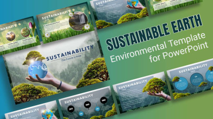 A collage of presentation slides from Earth Sustainability PowerPoint Themed Slides