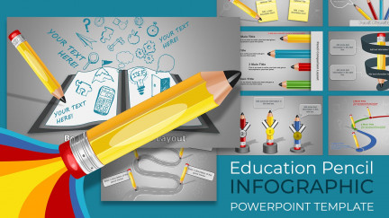 An image collage of sides from the PresenterMedia education infographic template for PowerPoint.