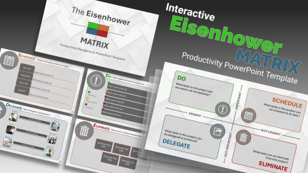 A collage of presentation slides from Eisenhower Matrix - Interactive PowerPoint