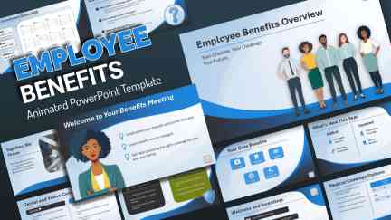 A collage of presentation slides from Employee Benefits PowerPoint Template