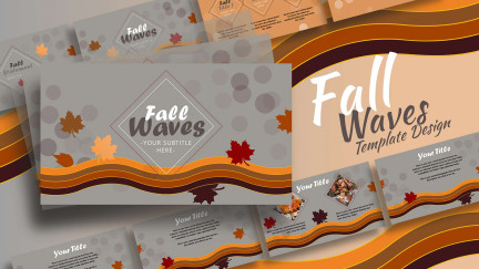A collage of presentation slides from Fall Waves PowerPoint Template