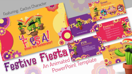 A collage of presentation slides from Fiesta PowerPoint Themed Template for Festive Events