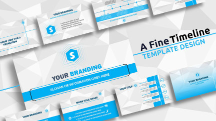 A collage of presentation slides from Fine Timeline Design PowerPoint Template