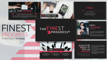 A collage of presentation slides from Finest Process Simplistic PowerPoint Slides