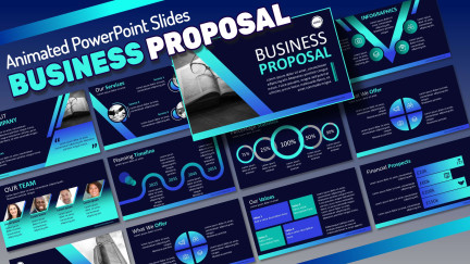A collage of presentation slides from Flashy PowerPoint Business Proposal Slides