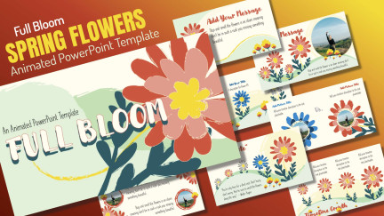 A collage of presentation slides from Full Bloom - A Spring Flower PowerPoint theme