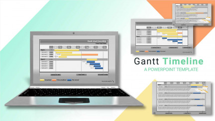 A collage of presentation slides from Gantt Timeline Chart Project Progress PowerPoint Template