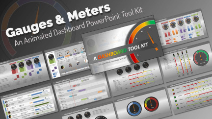 A collage of presentation slides from Gauge Dashboard Tool Kit PowerPoint Template