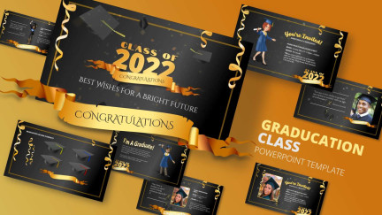 A collage of presentation slides from Graduate Hat Throw Celebration PowerPoint Template