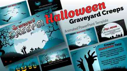 A collage of presentation slides from Halloween Graveyard Creeps PowerPoint Template