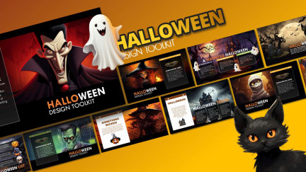 A collage of presentation slides from Halloween PowerPoint Template Theme