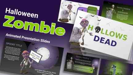 A collage of presentation slides from Hallows Dead Spooky Zombie Template for PowerPoint