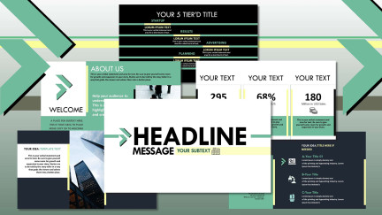A collage of presentation slides from Headline Report PowerPoint Template