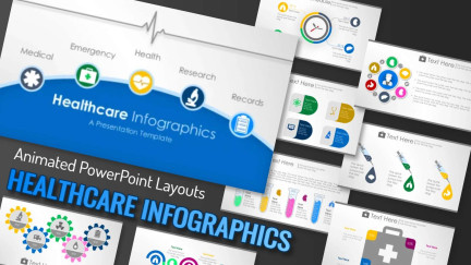 A collage of presentation slides from Healthcare PowerPoint Infographic Slides