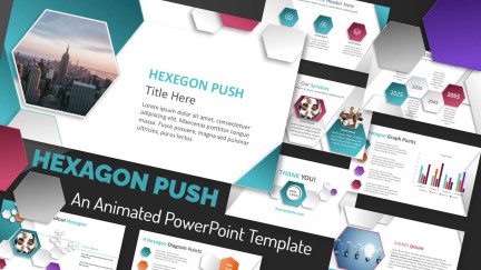 A collage of presentation slides from Hexagon PowerPoint Shape Template
