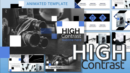 A collage of presentation slides from High Contrast PowerPoint Photo Slides
