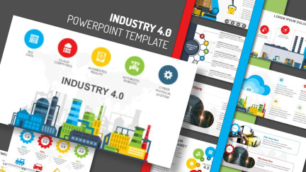 A collage of presentation slides from Industry 4.0 PowerPoint Smart Factory Template