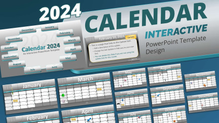 A collage of presentation slides from Interactive 2024 Calendar PowerPoint Template