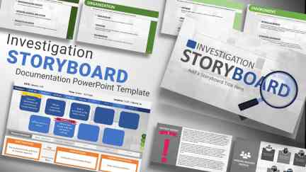 A collage of presentation slides from Investigation Storyboard - Interactive PowerPoint Interface