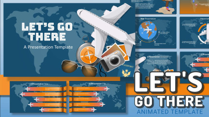 A collage of presentation slides from Let's Go There PowerPoint Template